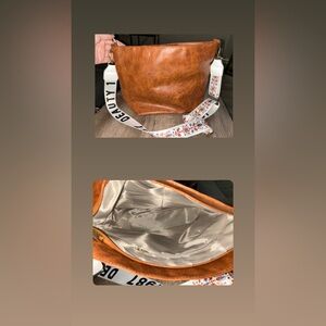 Brown Crossbody Bag with Patterned Strap